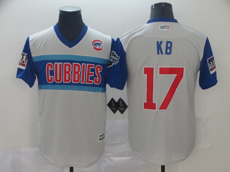 Men Chicago Cubs #17 Kb white blue throwback MLB Jerseys